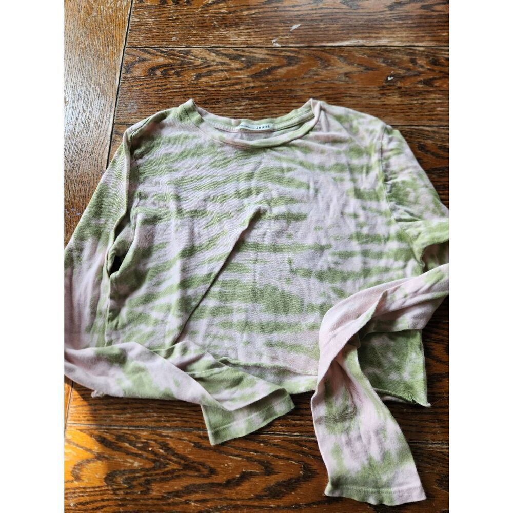 Reformation Jeans green&pink tie die raw hem crop tshirt